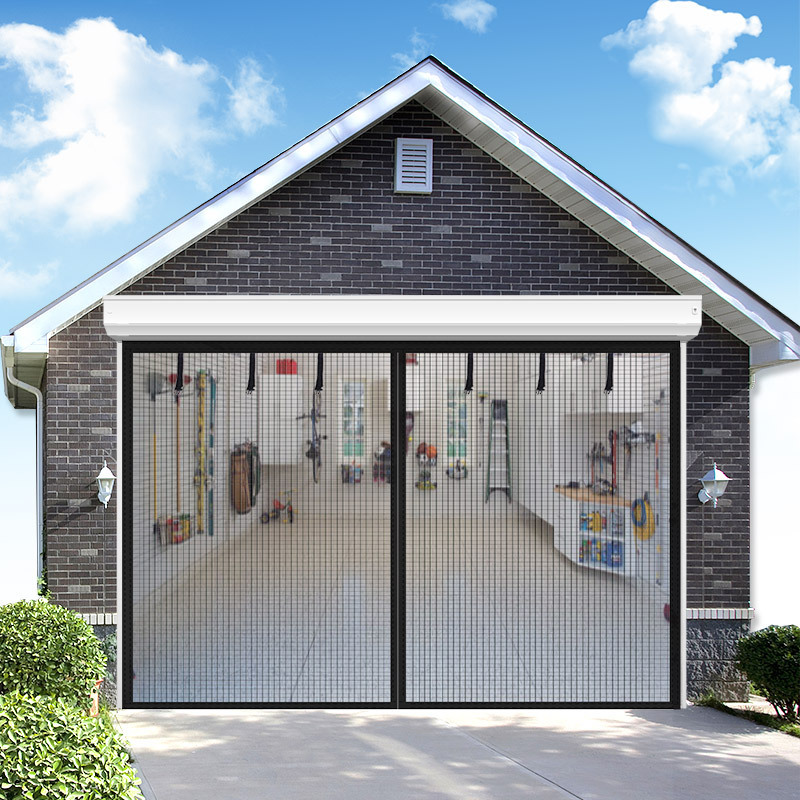 Garage Fiberglass Mosquito-Proof Door Curtain with Magnetic Fasteners, No-Drill Installation, Breathable, Double-Open, Dustproof