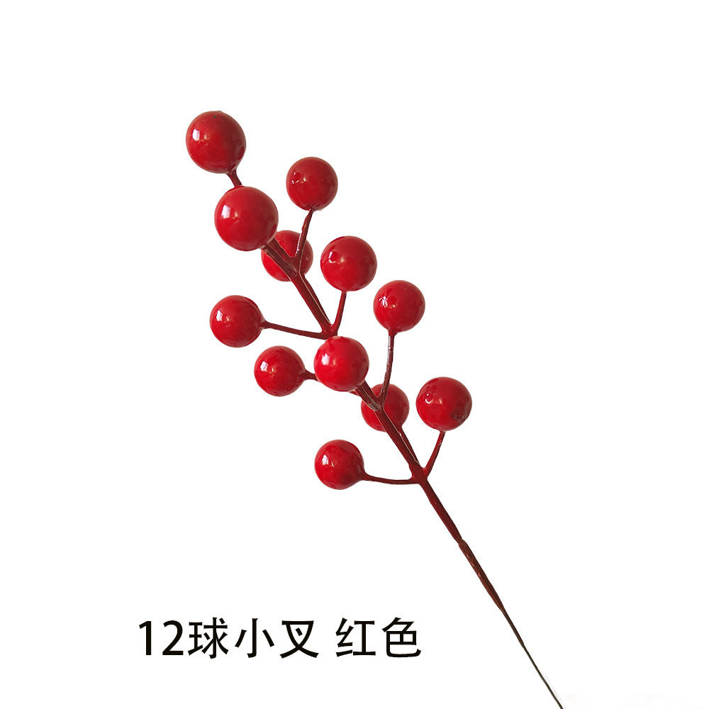 Baya de simulación de Navidad dorada, espolvorear agujas de cedro, decoración de flores de Año Nuevo, fruta roja, fortuna, accesorios de barril de frutas al por mayor