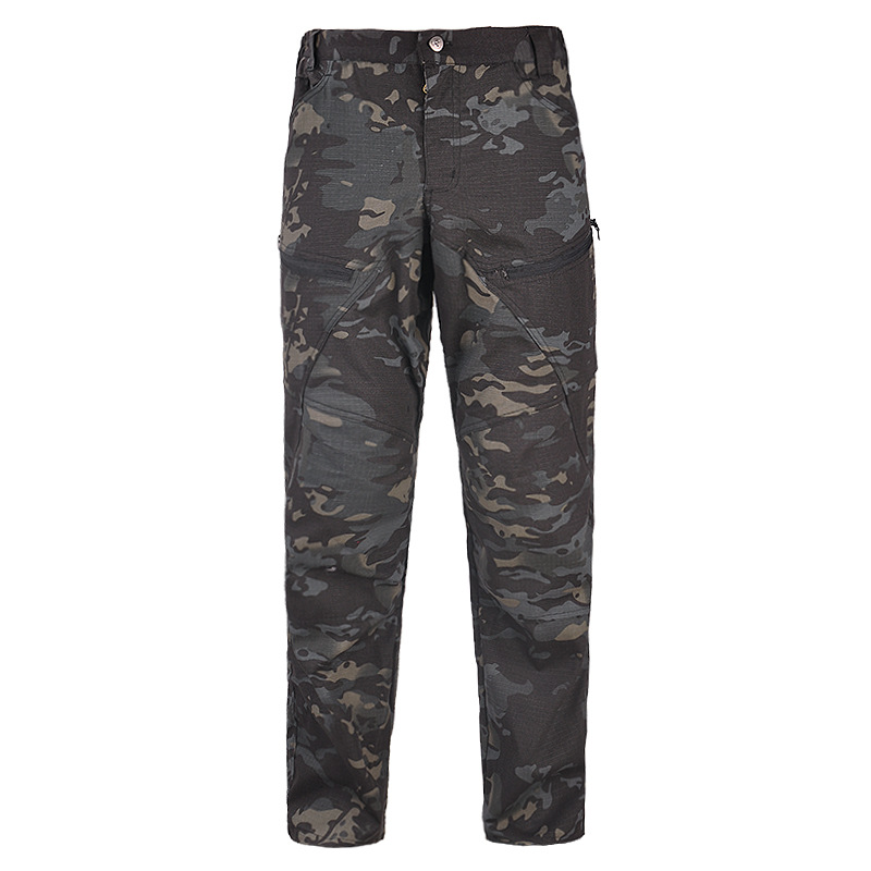 Pantalones tácticos de camuflaje para caminantes al aire libre Hanye Pantalones de entrenamiento delgado para hombres Pantalones de asalto antisalpicaduras Pantalones de varios bolsillos