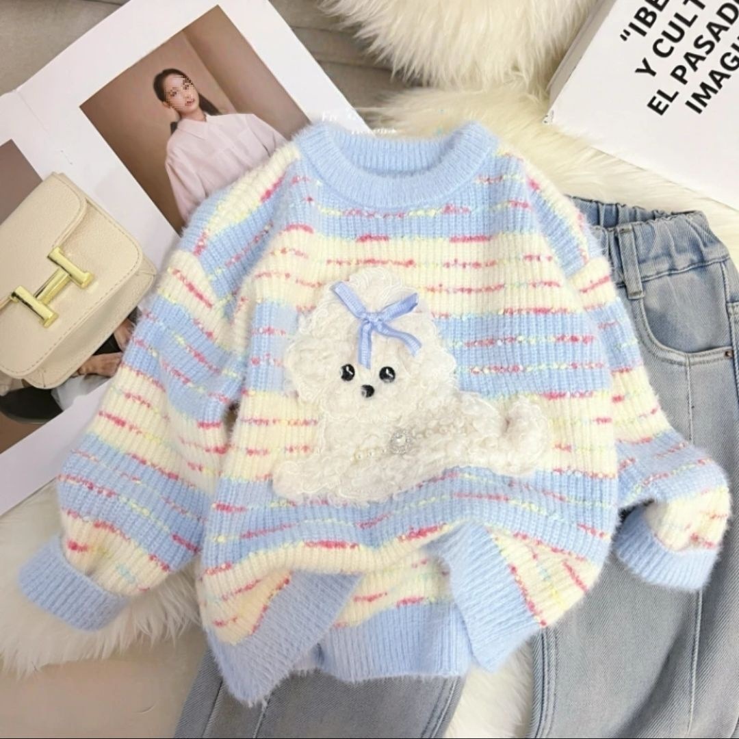 女童毛衣秋冬2025新款儿童洋气水貂加厚女孩上衣打底针织衫ins风