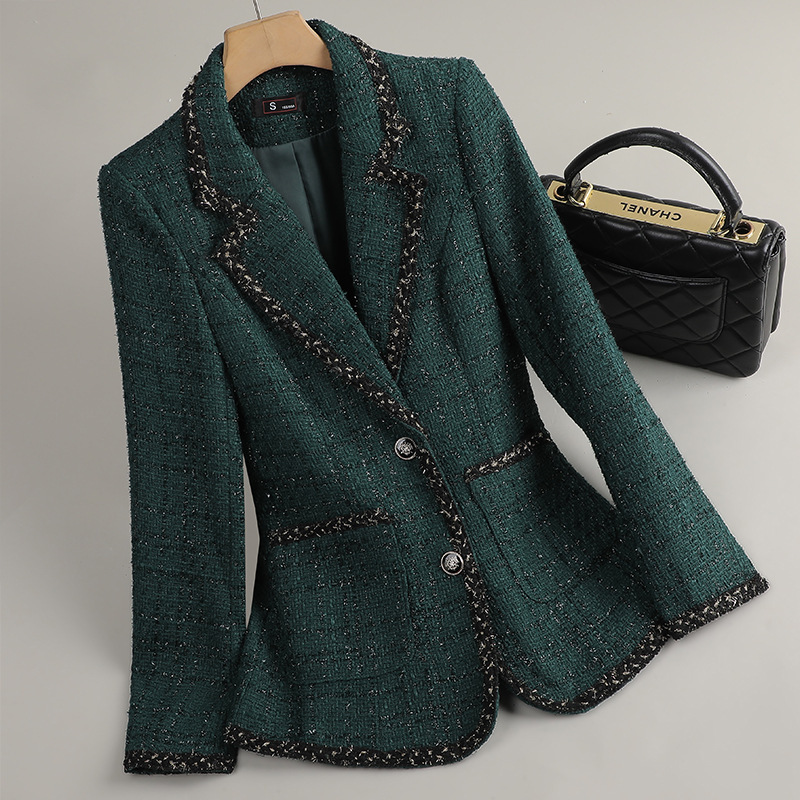 Green Chanel Style Suit Jacket Women's 2025 New Spring and Autumn Tweed Top This Year Popular Women's Suit