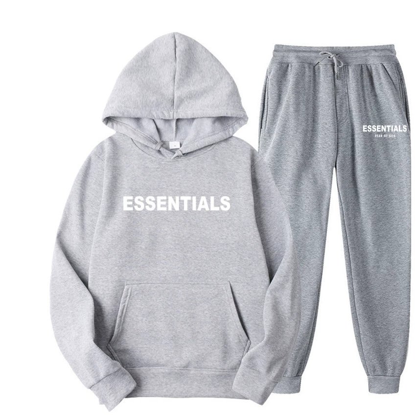 Свитшот-комплект (Fear of God ESSENTIALS) унисекс с двойной линией и бархатной худи & джоггеры, размеры S–XXXL