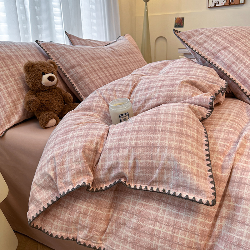 Cotton Brushed Shell Edge Four-Piece Set Class a Maternal and Infant Grade Ins Pure Cotton Bed Bed Sheets Quilt Cover Cotton Bed Four-Piece Set