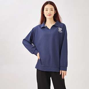 300kg extra-large size women's POLO collar long sleeve sweater Women's Spring and Autumn New Amazon extra-large size meat-covered jacket