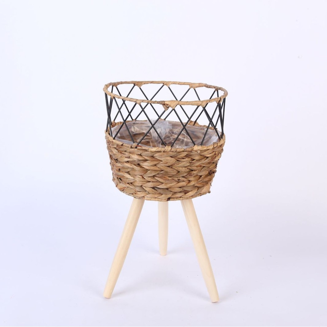 Macetero de Ratán con Soporte de Pie Tejido a Mano Decorativo para Sala de Estar