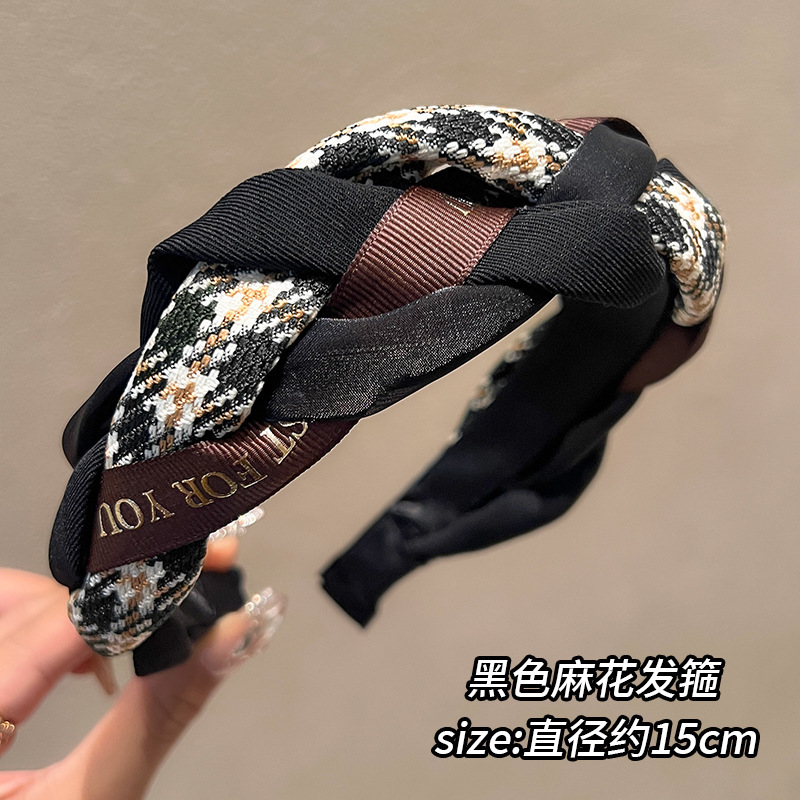 法式复古针织宽边发箍女高级感发卡小香风高颅顶压发头箍洗脸发捆|undefined