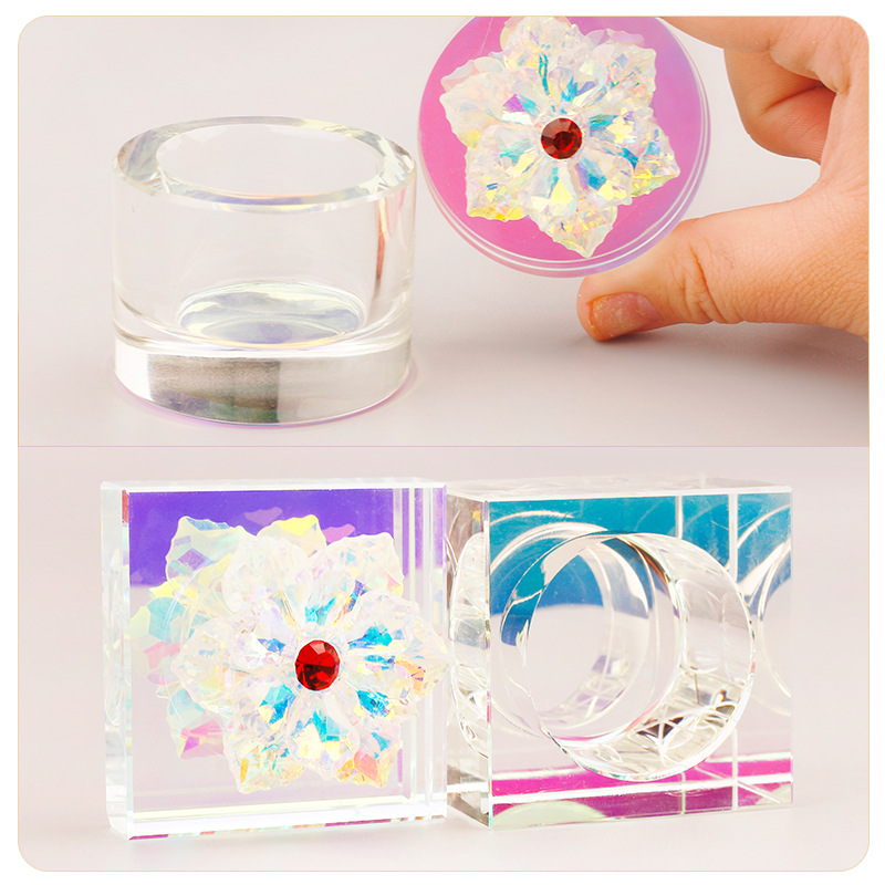 Taza de cristal para uñas Taza de lavado de bolígrafos premium Girasol cuadrado Vaso de limpieza de vidrio colorido con tapa Taza de joyería