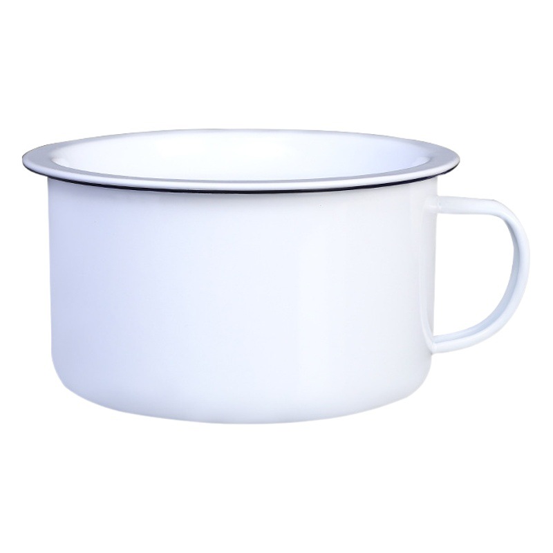 Old-fashioned nostalgic double pond thickened enamel rice bowl iron lunch box with handle and lid student canteen fast food cup instant noodle bowl