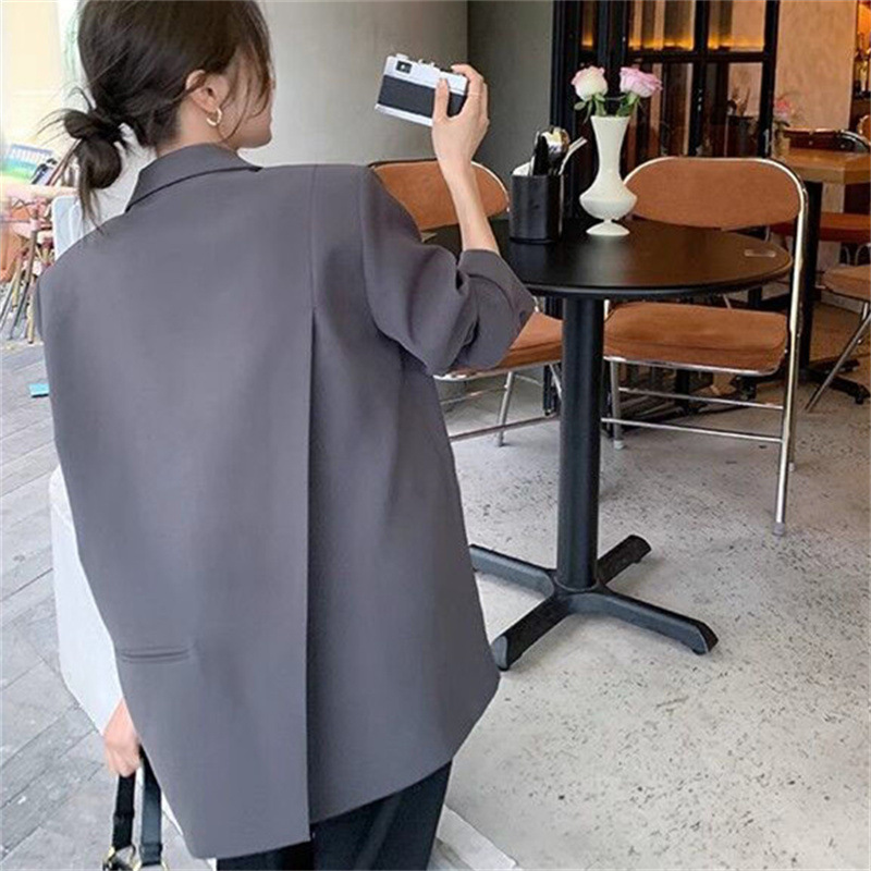 Dark Gray Blazer for Women, Autumn 2026 New Korean Style, High-End Casual Plus-Size Suit, Versatile Dark Gray Blazer for Women, Autumn 2026 New Korean Style, High-End Casual Plus-Size Suit, Versatile