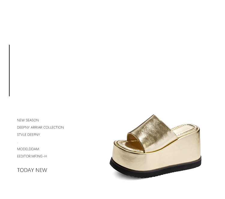 Dép sandal quai ngang da thật đế xuồng cao 8 cm phong cách Âu Mỹ — Màu bạc 10cm, Màu bạc 8cm, Màu vàng kim 10cm, Màu đen 10cm chi tiết 8