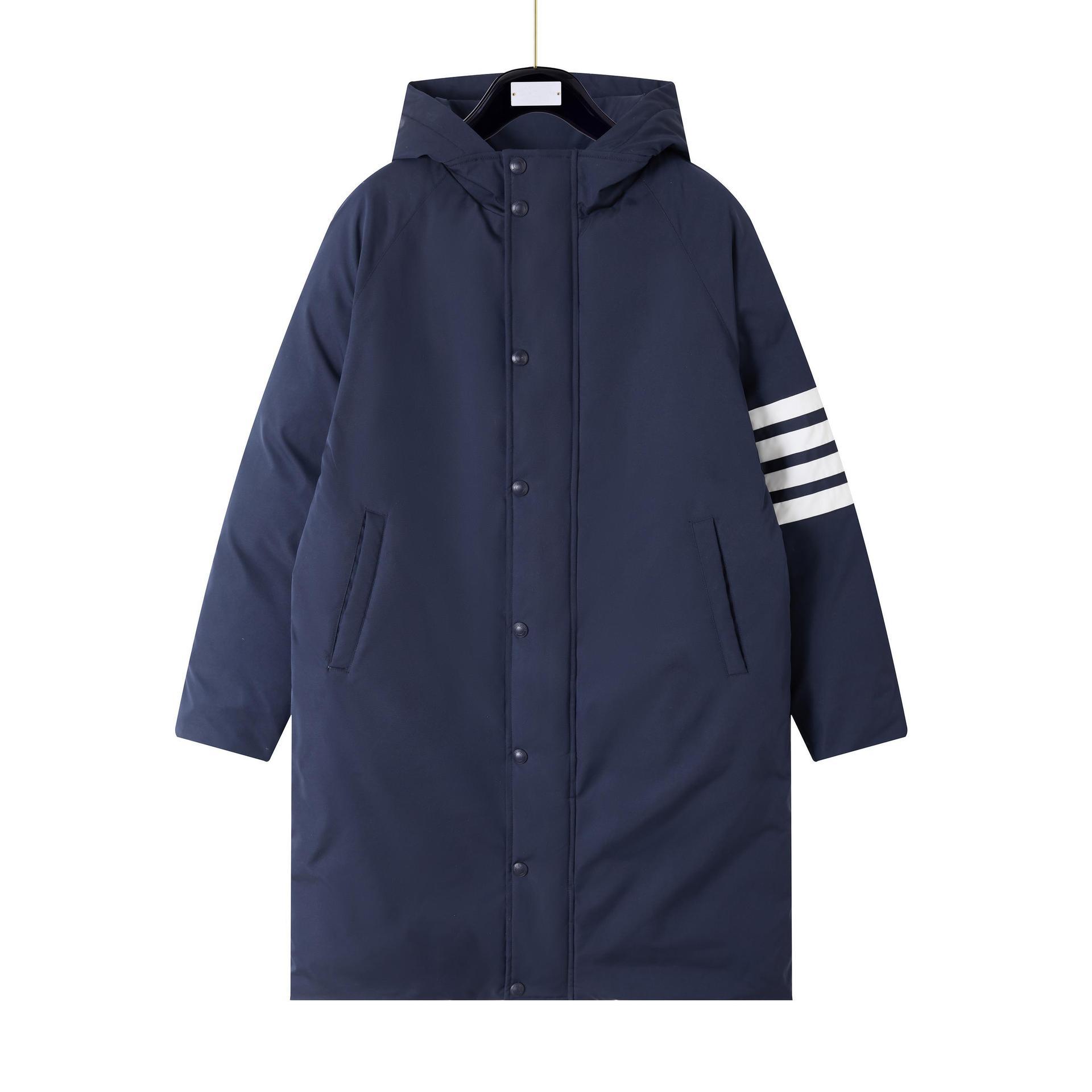 Women's New Winter Warm Hooded down Jacket, Men's and Women's Same Style Four-Bar Long Cotton Jacket