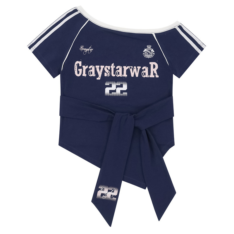 Men's Red Off-Shoulder Short-Sleeve T-Shirt, American-Style Jersey, Waist-Cinching, Slim-Fit, Hot Girl Short Style for Summer