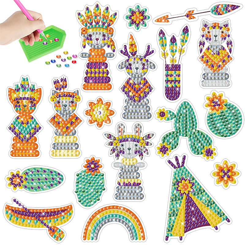 Superventas de dibujos animados gatito cachorro diamante pintura libre pegatinas DIY pegatinas de pared de ladrillo pegatinas de los niños pegatinas hechas a mano diamante redondo