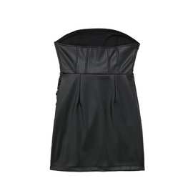 批发2023夏欧美风女装黑色PU皮抹胸连衣裙