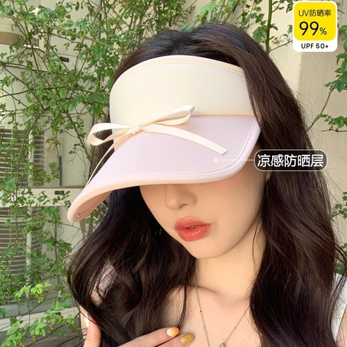 Summer hat women's ice silk bow sunscreen empty top hat dopamine color sun hat outdoor cycling sun hat