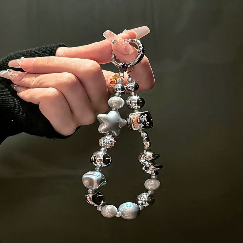 New Silver High-End Mobile Phone Chain Wrist Hanging Chain Wristband Beaded Chain Beads Mobile Phone Pendant Pendant Shell for Women