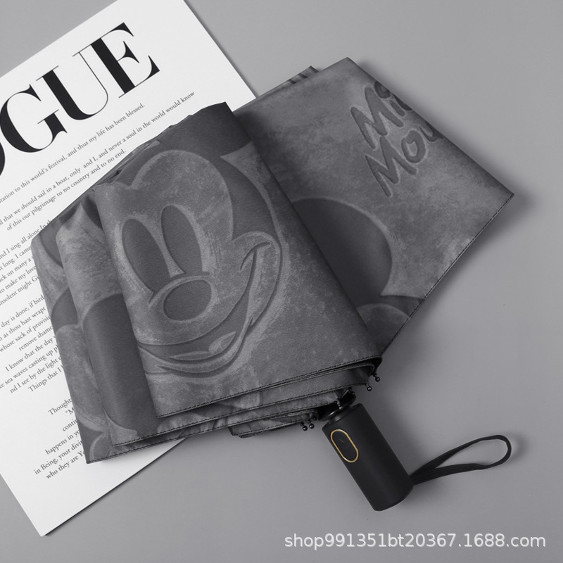 Mickey Umbrella Women's Fully Automatic Sunny and Rain Dual-purpose Folding Sunscreen Black Rubber Cartoon Sunshade Umbrella UV Protection Sun Umbrella