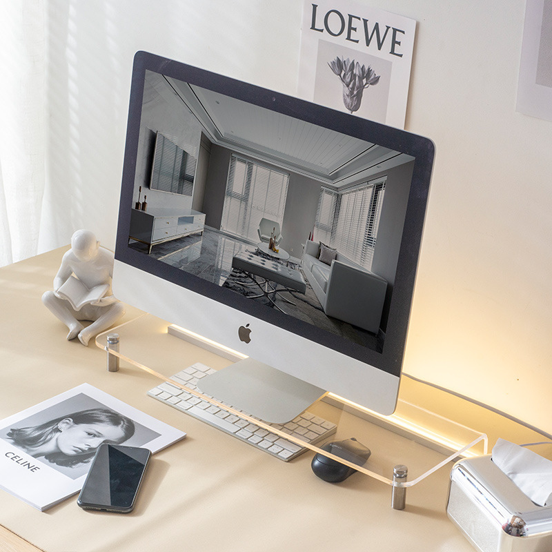 Acrylic Desktop Computer Elevated Rack Transparent Stand Desktop Notebook Office Storage Monitor Storage Rack