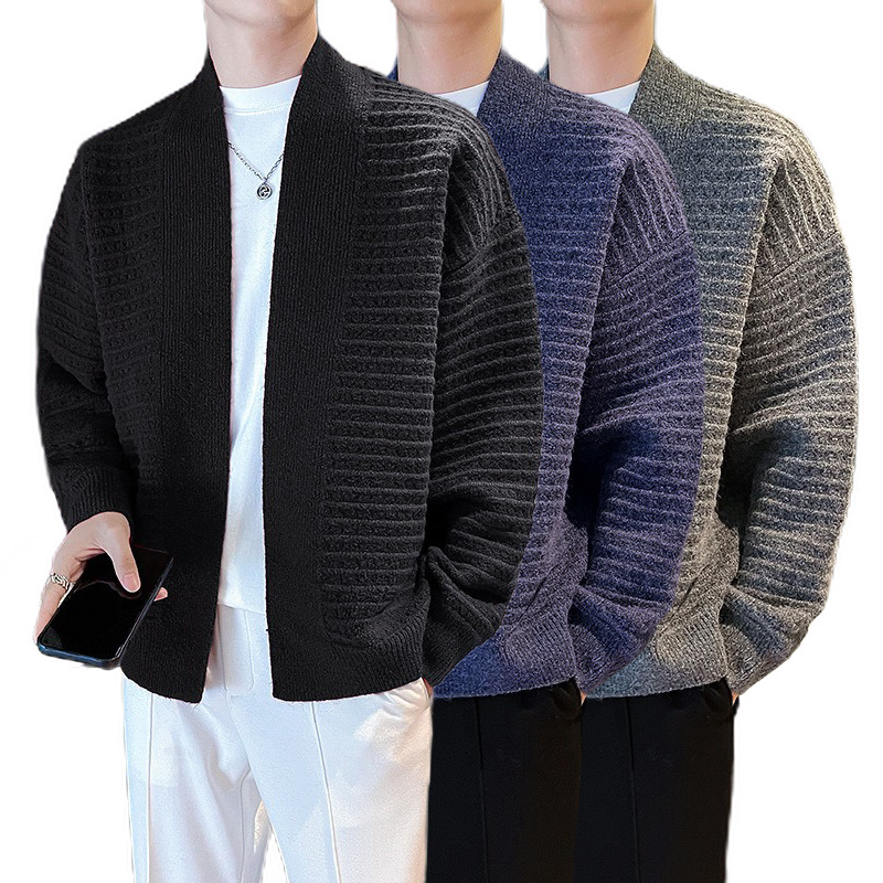 Explosiones transfronterizas de tamaño europeo suéter de punto ligero de cuello en V para hombres Cardigan chaqueta de fábrica de negocios al por mayor