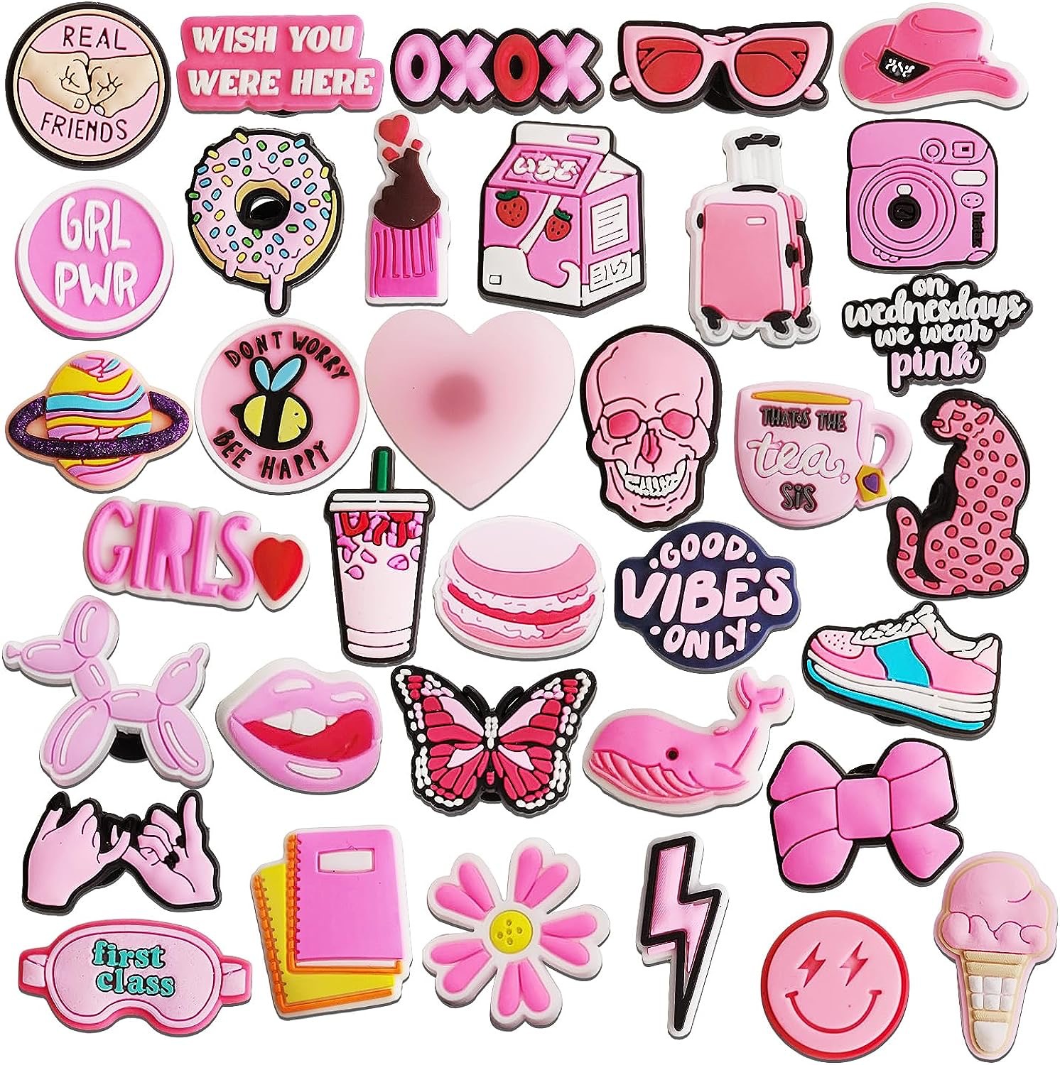 Rosa lindo agujero fresco zapatos flor zapatos hebilla agujero zapatos accesorios de bricolaje hebilla decorativa accesorios en stock al por mayor