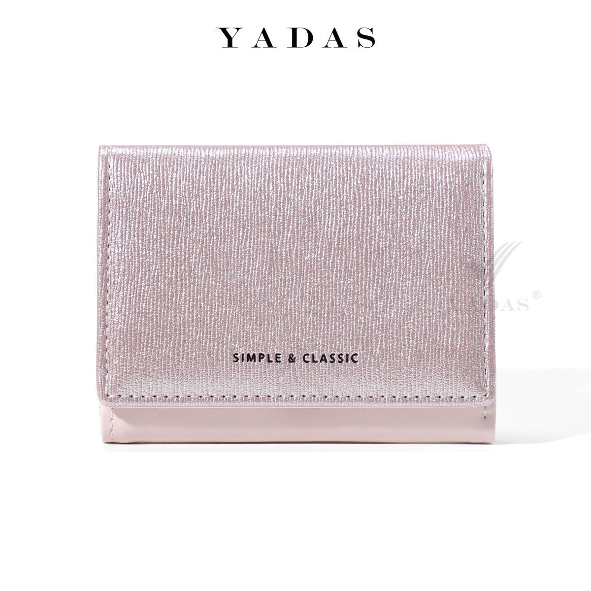 [Pearl Shining] YADAS simple tarjetero para mujer moda oro y plata PU cuero corto tres pliegues monedero wallet