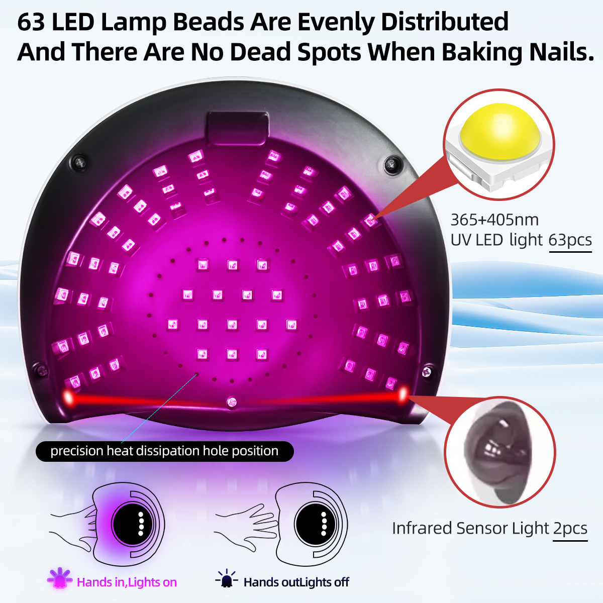Máquina de fototerapia de secado rápido de uñas transfronteriza 288W 63 perlas de lámpara de alta potencia pegamento de horneado rápido pegamento de uñas al por mayor