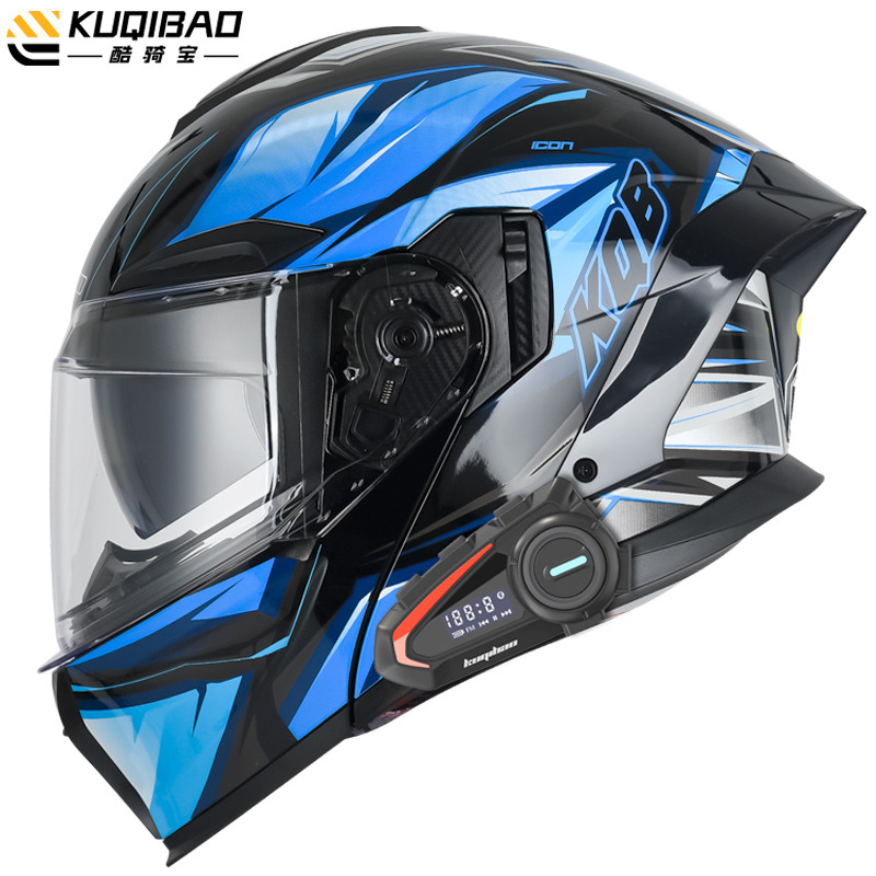 Motorcycle Helmet Flip-Up, Universal Motosiklet kaskı (dəbilqə) - gloss-black-ethereal-with-k20-bluetooth-white-lens-m