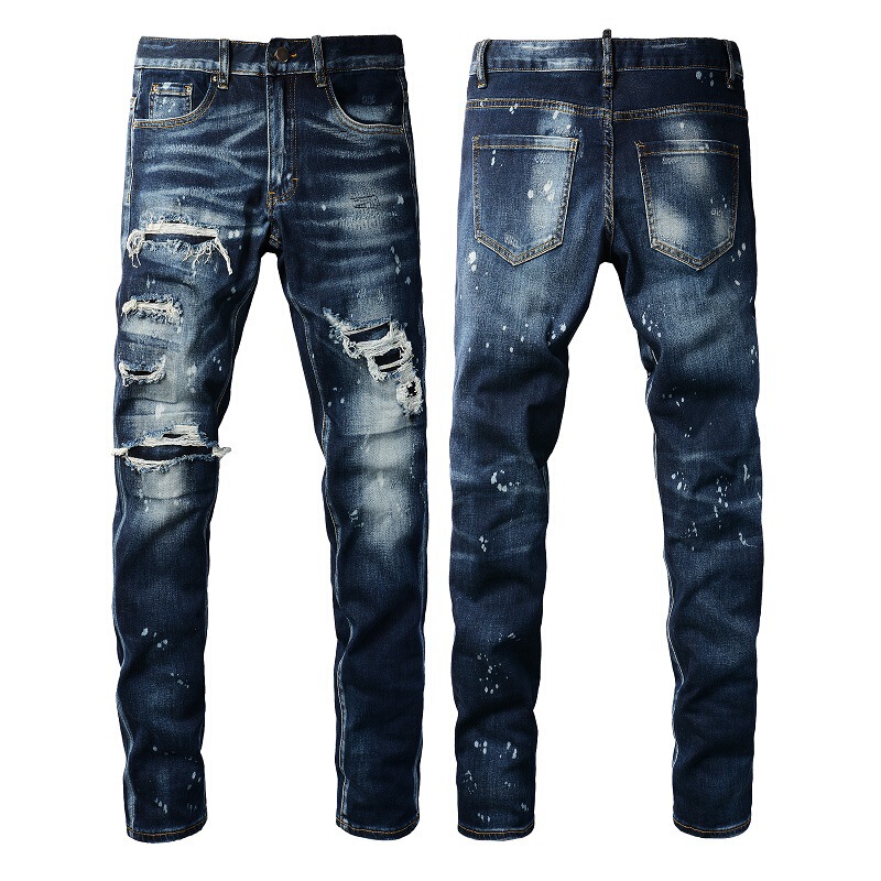 Trendy Brand Fashion D2 Style Men's Jeans Slim Fit Stylish Ripped Patchwork Vintage Blue Men's Jeans Pants