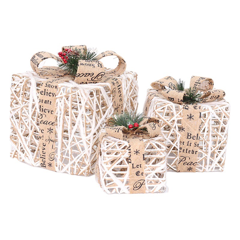 Caja de regalo de Navidad de tres piezas Bolsa de regalo de hierro de Navidad Accesorios de decoración de escena navideña Decoraciones navideñas debajo de los adornos del árbol