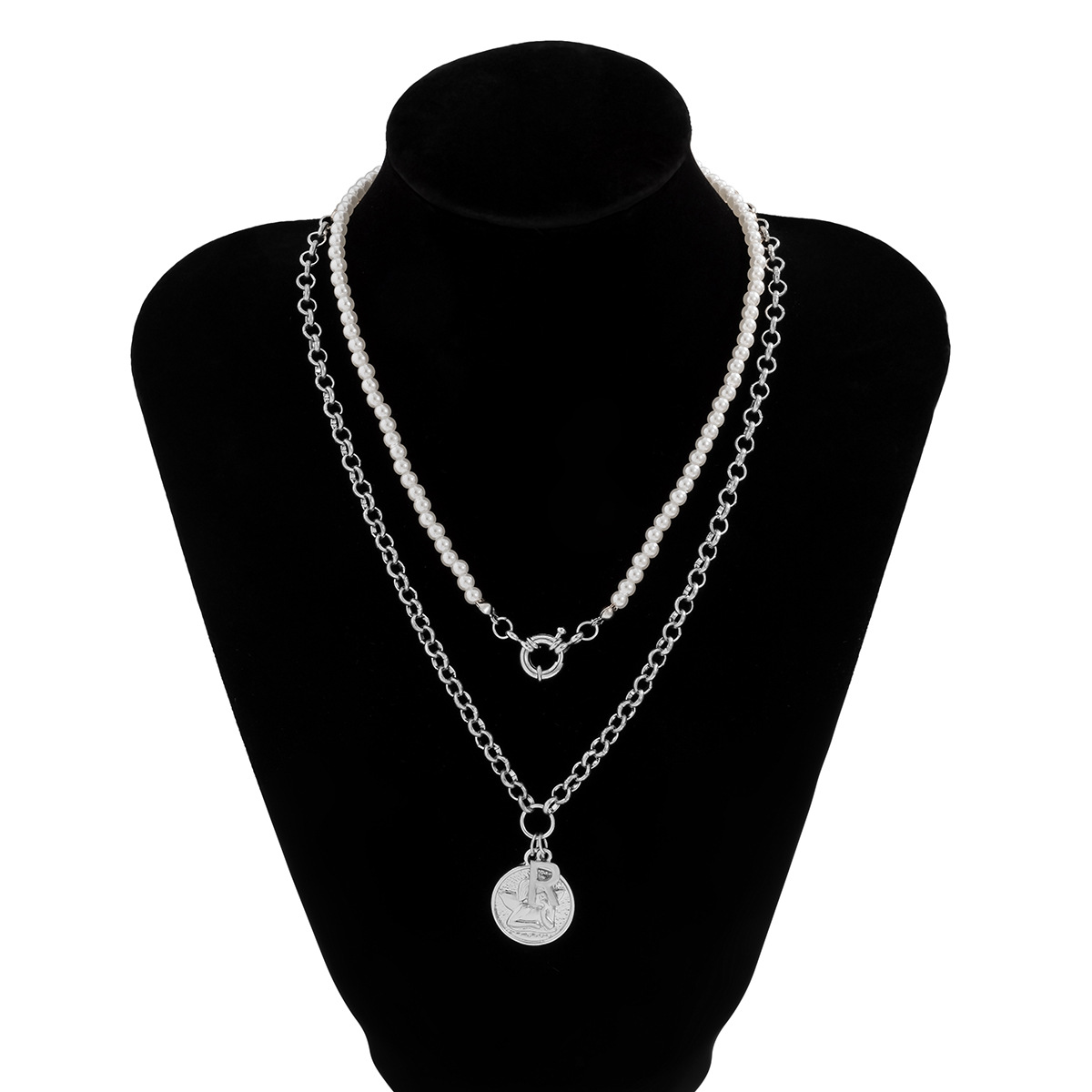 Vintage Style Geometric Round Letter Imitation Pearl Alloy Copper Plating Chain Women's Double Layer Necklaces display picture 16