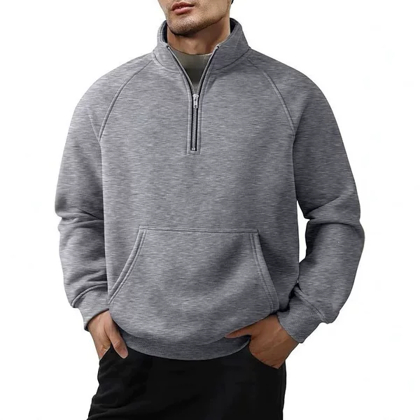 Men's Quarter-Zip Stand Collar Sweatshirt with Pockets, Casual Long Sleeve Men's Autumn Warm Top