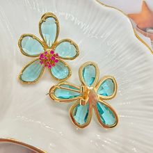 欧美个性夸张水晶花耳饰女轻奢高级感925银针耳钉中古耳饰vintage