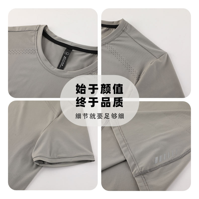 Camiseta deportiva de manga corta con cuello redondo y cuello redondo con estampado de ocio, ropa de secado rápido para correr con seda de hielo al aire libre para hombres