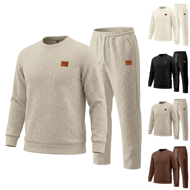 Men's Heavyweight Texture Letter Print Hoodie And Sweatpants Set, High Street Casual Loungewear For Street Style_viptrois.com