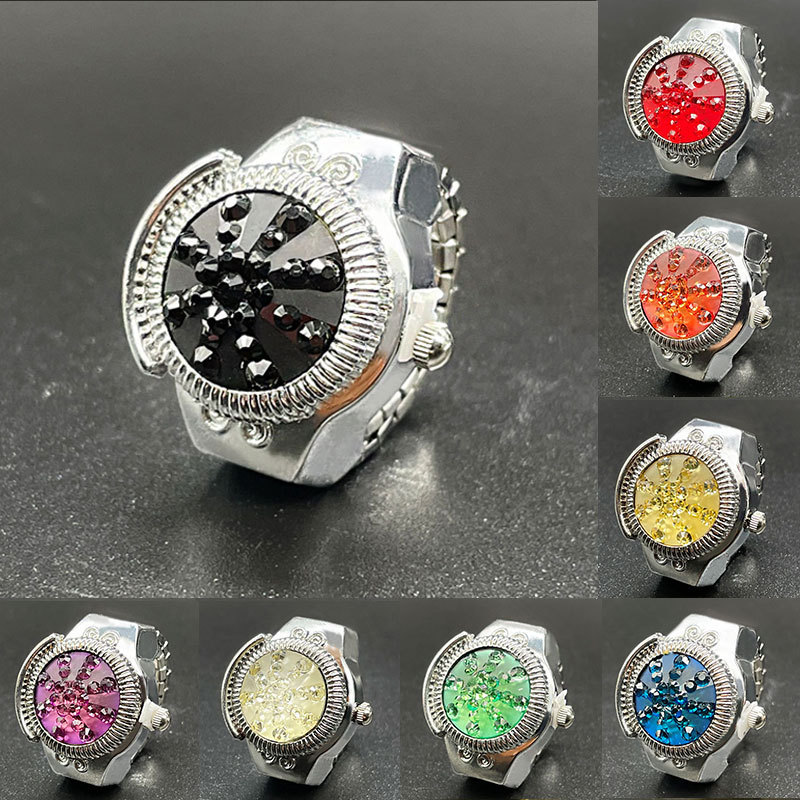 [Ring Watch] Cross-Border Foreign Trade Flip-Top Gemstone Casual Stylish Women Can See the Time Factory Direct Sales Wholesale