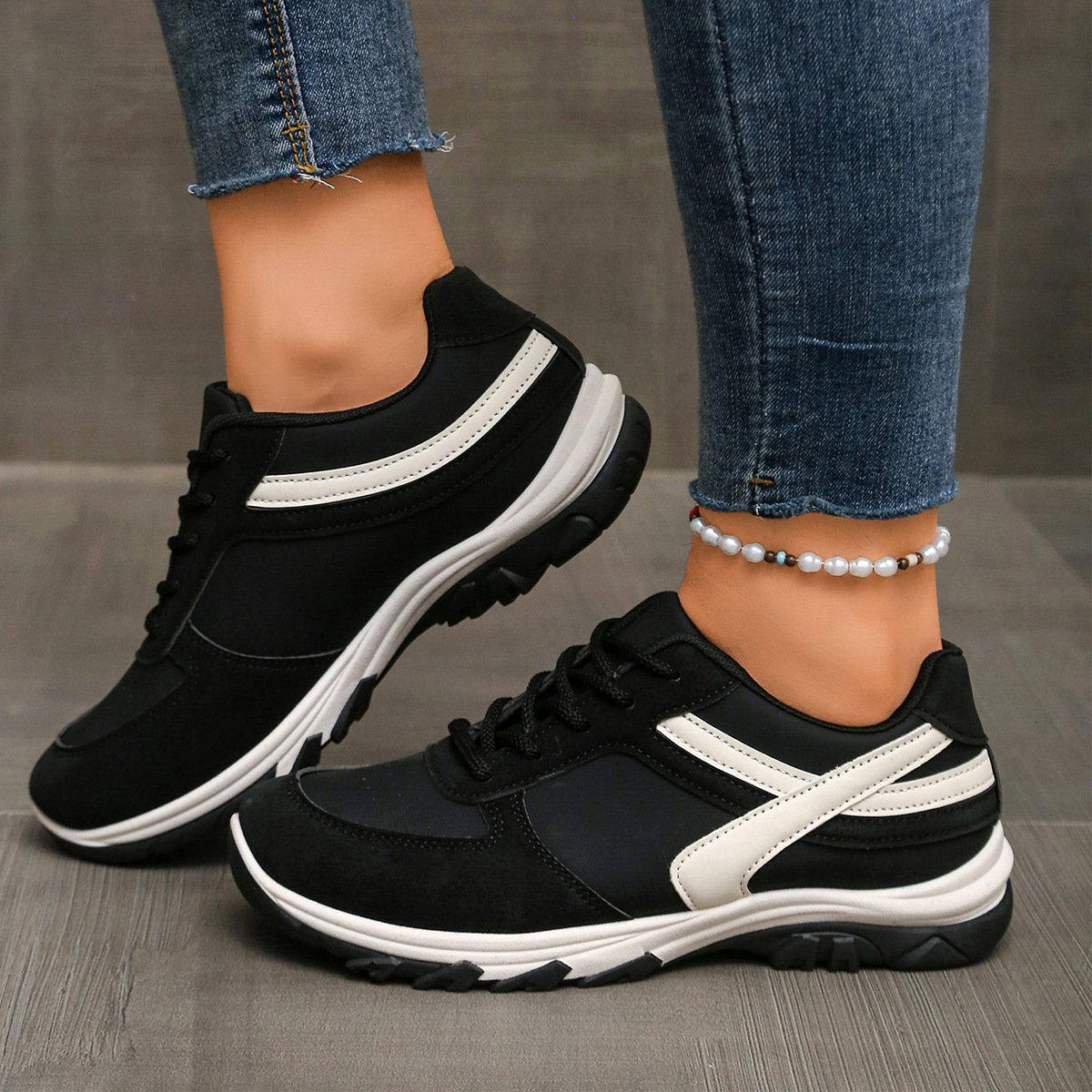 Women's Color Block Lace Up Athletic Shoes Comfortable Casual Running Spring New Ready For Immediate Shipment_voghion.com