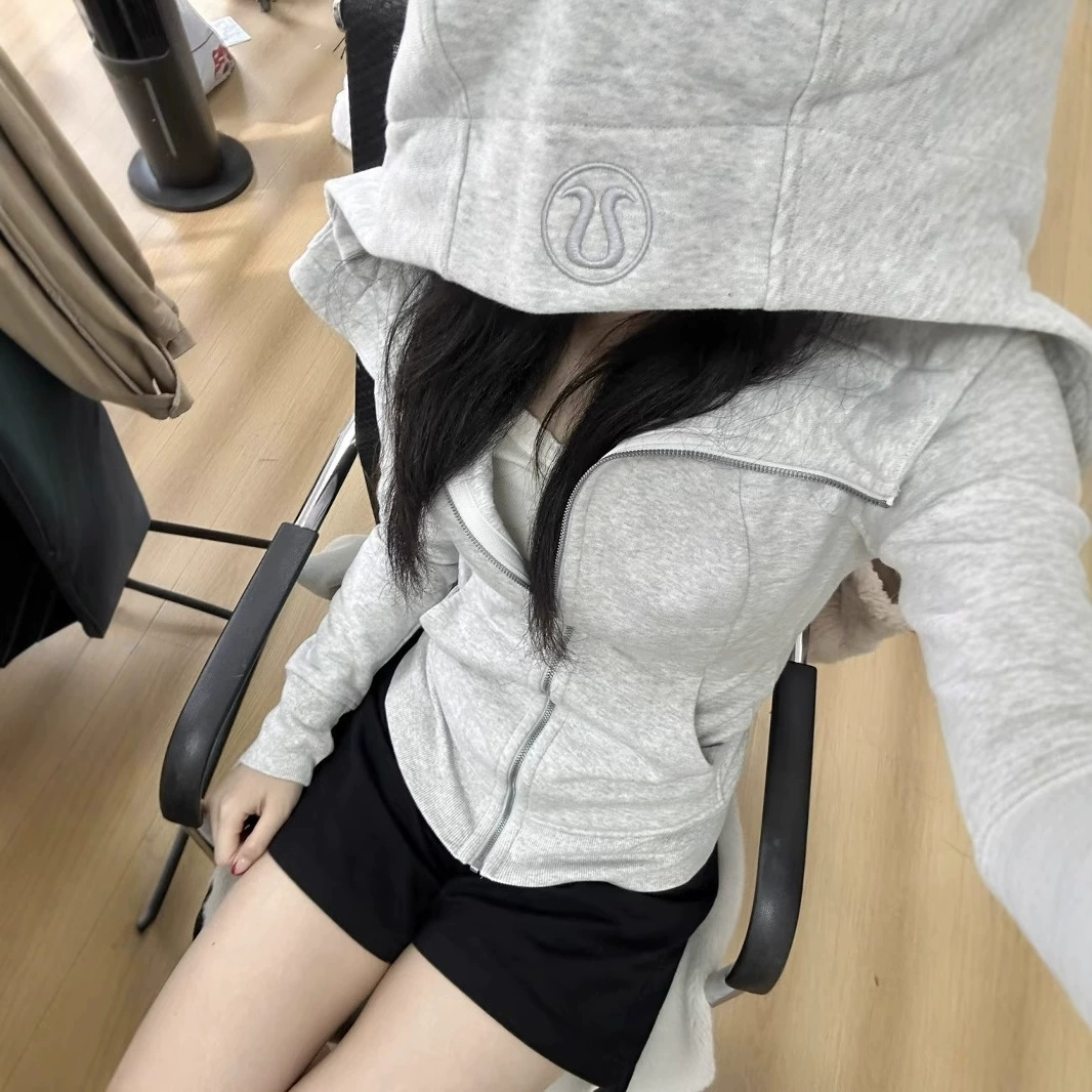 Оригинальная этикетка Lulu в одном стиле, тонкая толстовка для подводного плавания, куртка для йоги, повседневный спортивный бархатный топ с капюшоном для женщин