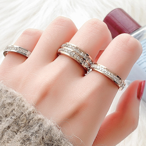 Wenjian titanium steel ring new Japanese, Korean, European and American ring full of diamonds couple rings men and women rings single row of diamonds double row of diamonds