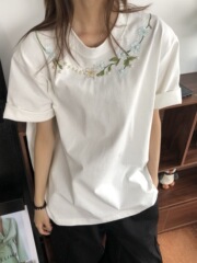 1237 # リアルプライス刺繍+ビーズ(純綿220gコーマ)半袖Tシャツ レディース