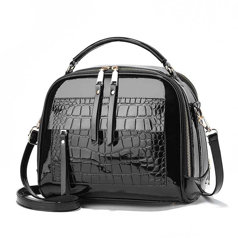 2024 spring new bright leather stone fashion portable shoulder slung large capacity women's bag cross-border a generation of hair