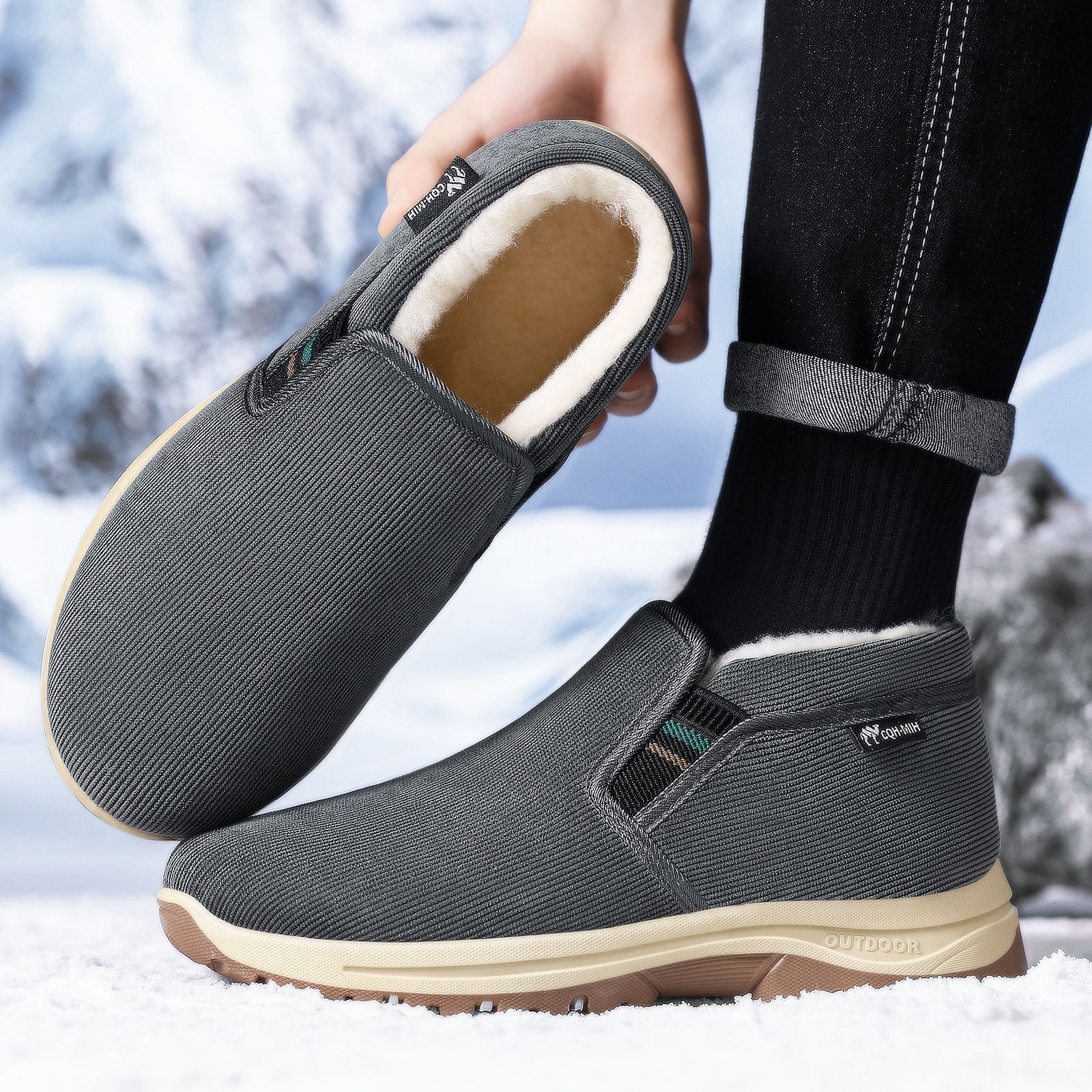 Hombres calentadores de invierno zapatos de algodón viejos zapatos de tela de Beijing más vello grueso papá de mediana edad cómodos zapatos casuales