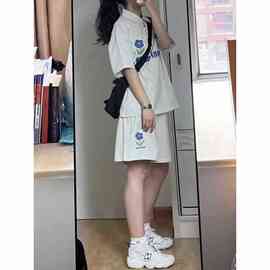 元气少女休闲减龄运动服套装女夏季美式宽松翻领短袖POLO衫两件套
