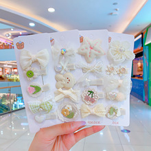 儿童毛绒抓夹鲨鱼夹蕾丝蝴蝶结大发抓少女高级后脑勺毛毛发夹饰品