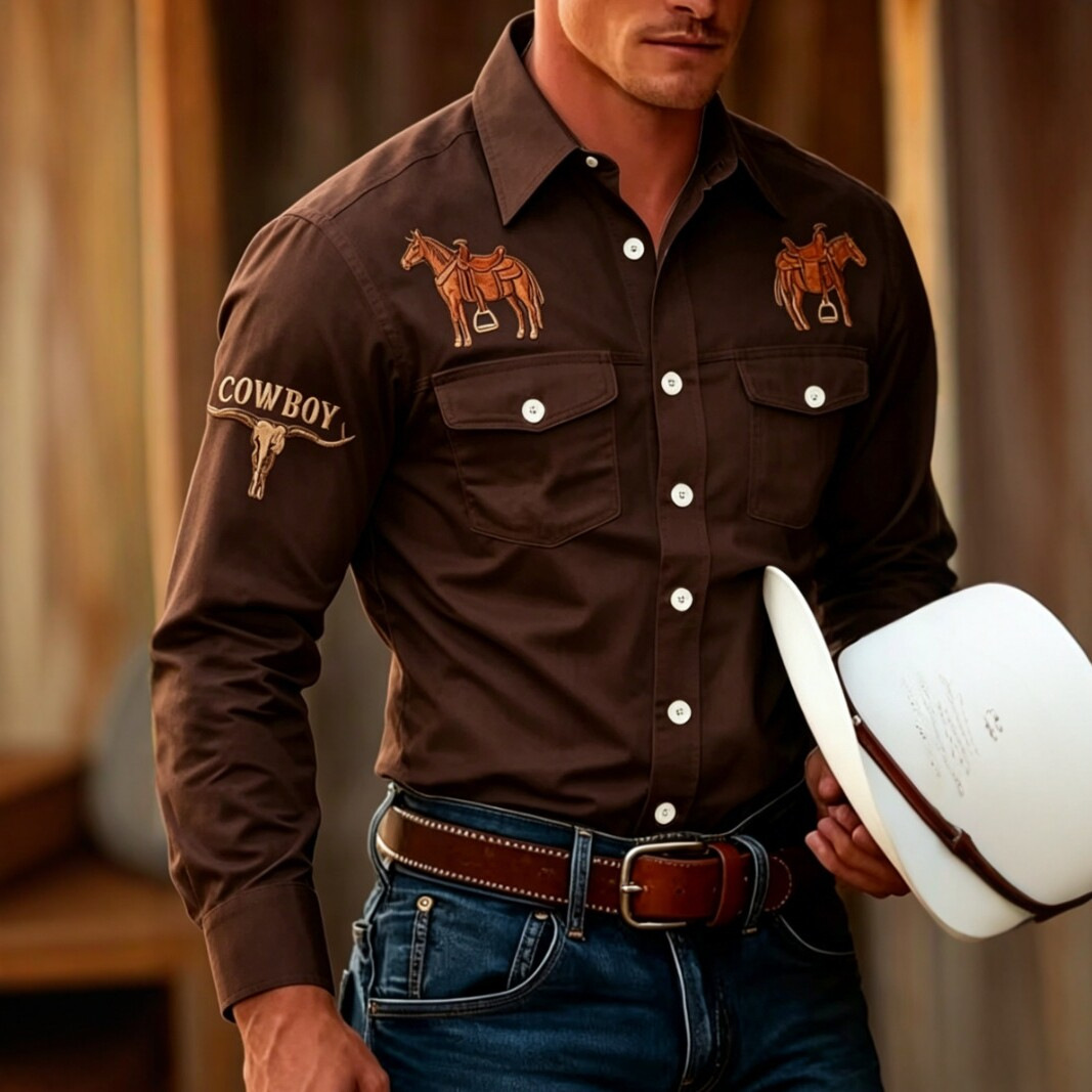 Cross-border Spring and Autumn European and American Style Men's Shirt Retro Ethnic Style Casual Men's Long Sleeve Shirt Casual Wrinkle-Free Shirt