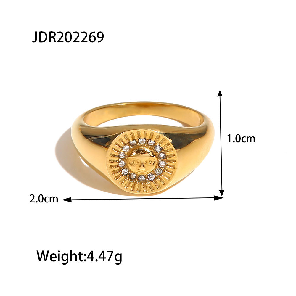 Retro Human Face Stainless Steel Plating Zircon Rings 1 Piece