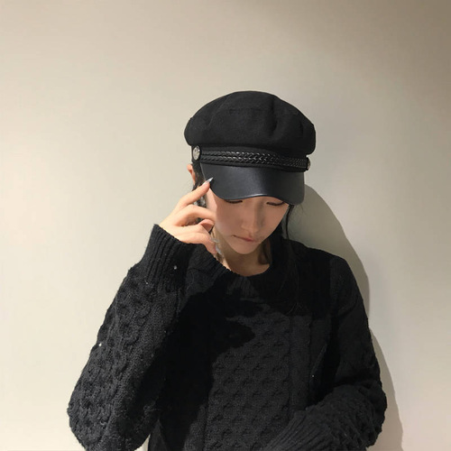 Black Beret Hat Autumn/Winter British Retro Stylish Versatile Wool Navy Hat Fashion Octagonal Hat for Kids and Girls Korean Version Trendy Japanese Style
