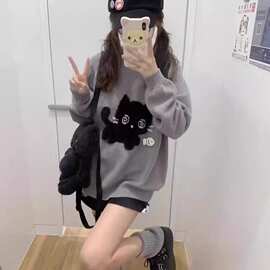 立体2026小鱼可爱小猫外套仿貂毛圆领秋冬宽松新款针织上衣毛衣女