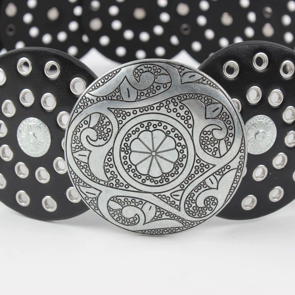 Ancient silver round buckle black