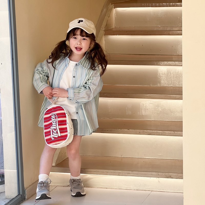Bolso americano de rayas para niños y niñas letras de estilo occidental lindo oso colgante monedero nuevo bolso de almacenamiento para niños