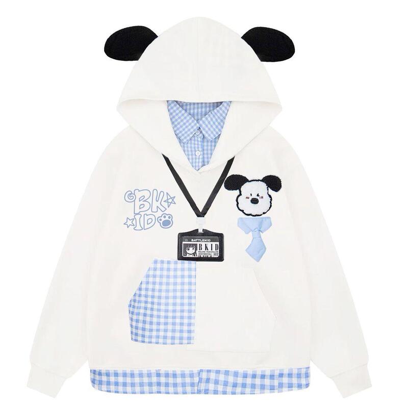 Cross-Border Embroidered Pochacco Plaid Polo Shirt Collar Women's Autumn Japanese College Style Plush Ear Loose Sweatshirt